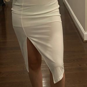 White Slit Slinky Midi Skirt